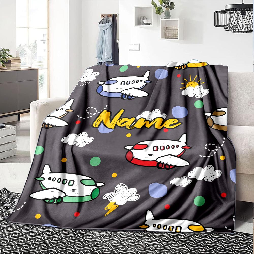 Custom Name Cute airplane Theme Printed Blanket - Perfect for Couch, Bed, Travel & Outdoor Use | Machine Washable, Cozy & Durable.