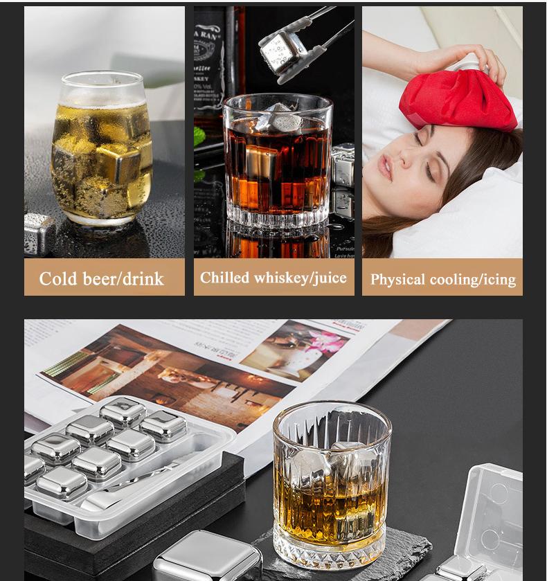 Wiederverwendbares Eiswürfel-Set aus Edelstahl für Saft, Bier, Wein, Whisky, Kühler, Felsen, Kühlwürfel in Lebensmittelqualität, Home-Party-Bar-Tools