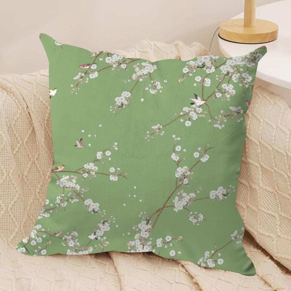 Chinese Floral Print Cushion Cover, All-Season Universal & Machine Washable, Home Living Room Sofa Pillowcase