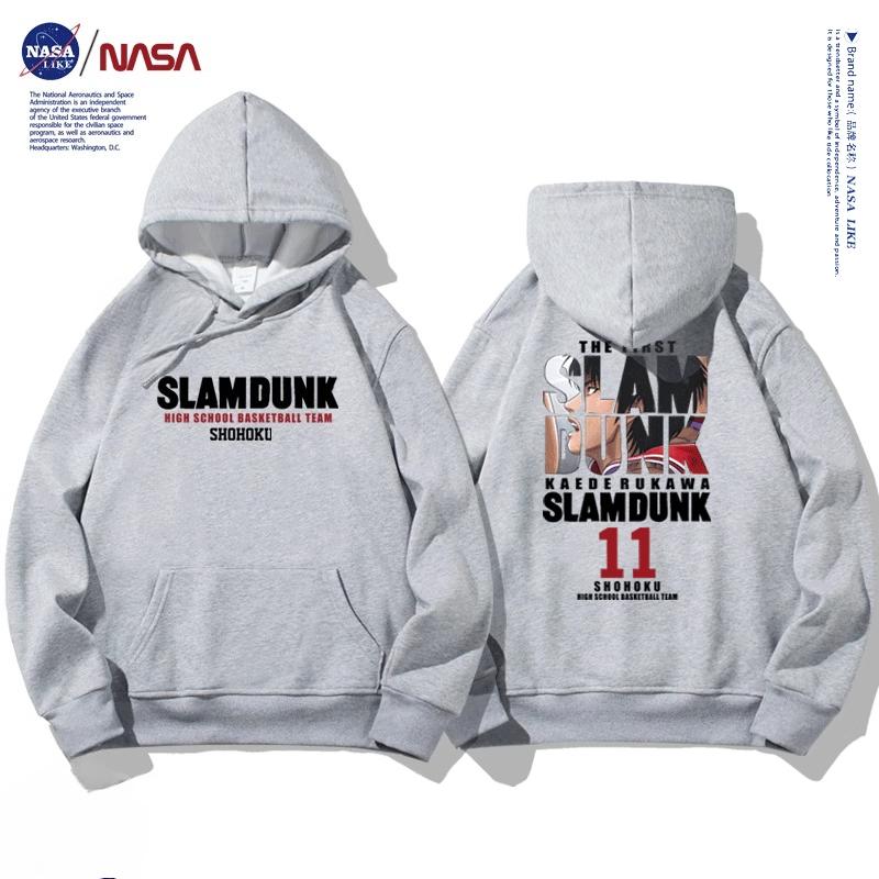 NASA joint autumn and winter cartoon slam dunk print student hooded sweatshirt men and women plus velvet long-sleeved pullover