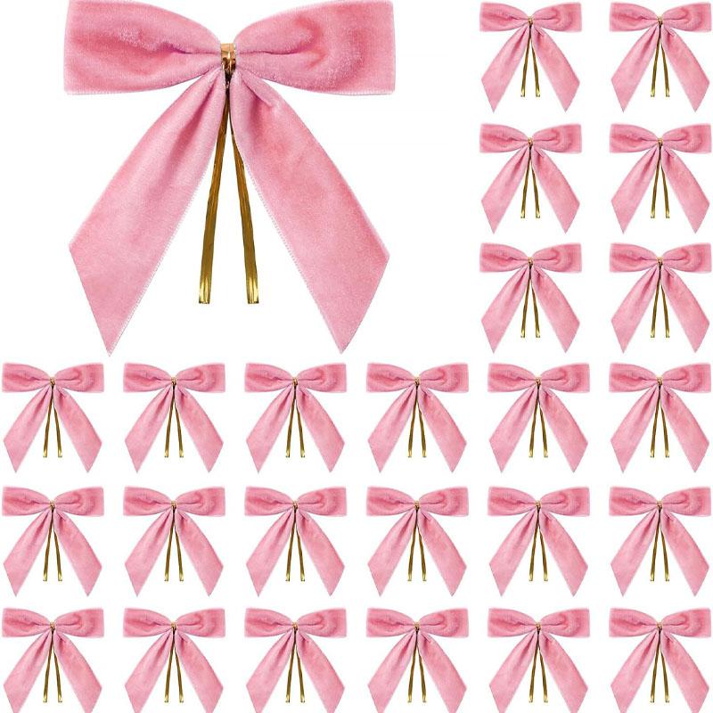 

24pcs Christmas Bowknot Decoration Exquisite Holiday Bow Xmas Tree Velvet Bows Gift Wrapping Crafts Home Hanging Decor