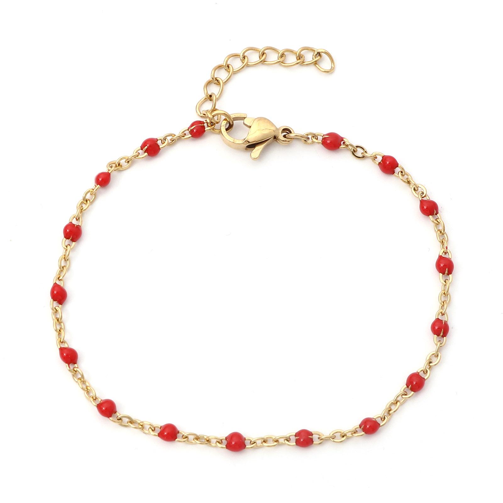

304 Stainless Steel Bracelets Beads Link Cable Chain Gold Color Metal Chains For Women Jewelry Gifts 17cm long,1PC красный