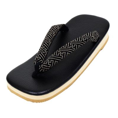 Sandálias Geta de Couro Sintético Solas de Esponja L Estilo Saaya [Ai Ai], Preto, Tiras Estilo Inden, (Estilo Saaya, Medida_24_Ponto_5_Centímetros)