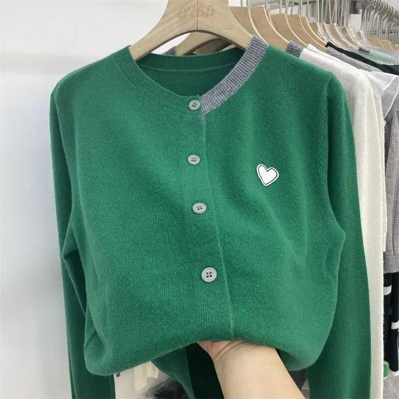 Spring and Autumn Korean Gentle Knitted Cardigan Women Patch Long Sleeve Bottom Top Westernized Loose Sweater Female Coat