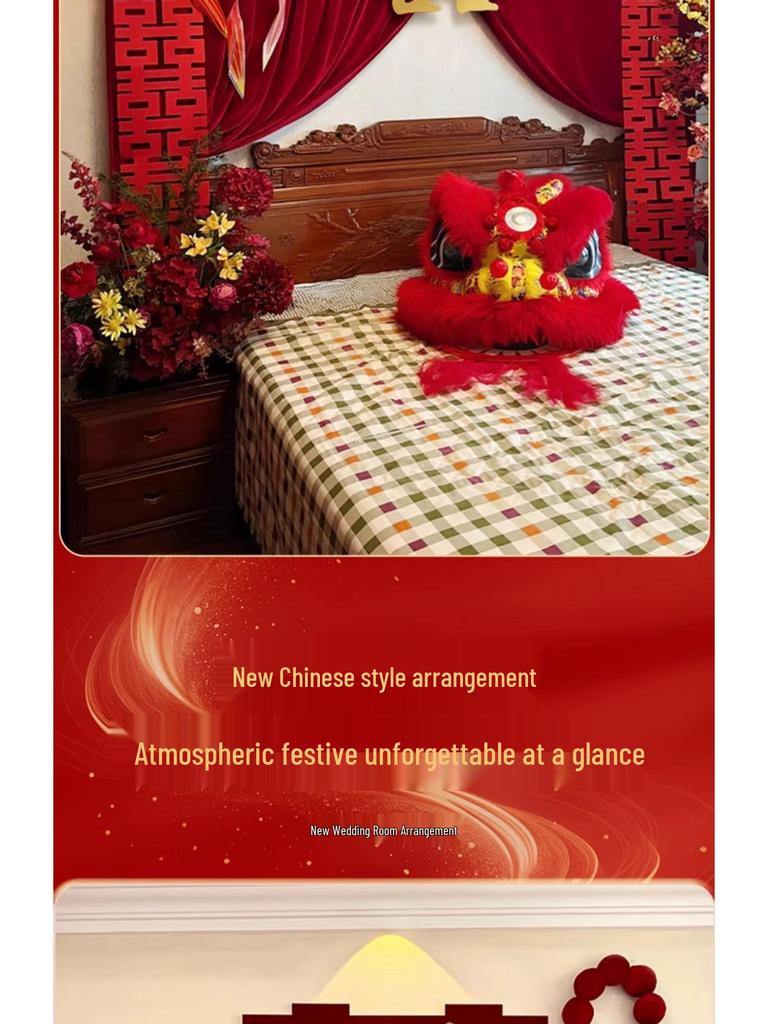 Set Decorazione Matrimonio Camera da Letto Doppia Felicità Rossa