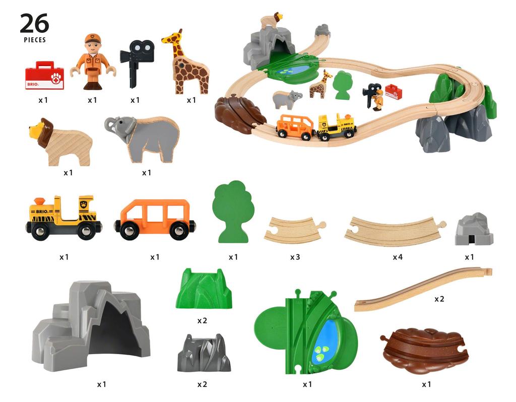 BRIO WORLD Safari-eventyrsett [Totalt 26 deler] Fra 3 år (Togleketøy i treskinne) 33960