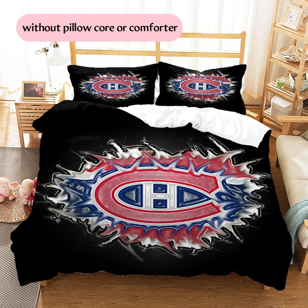 Montreal Canadiens3 Pattern Bedding Quilt Set  Home Decoration  Gift (1 * Duvet Cover + 2 * Pillowcase  Without Core)
