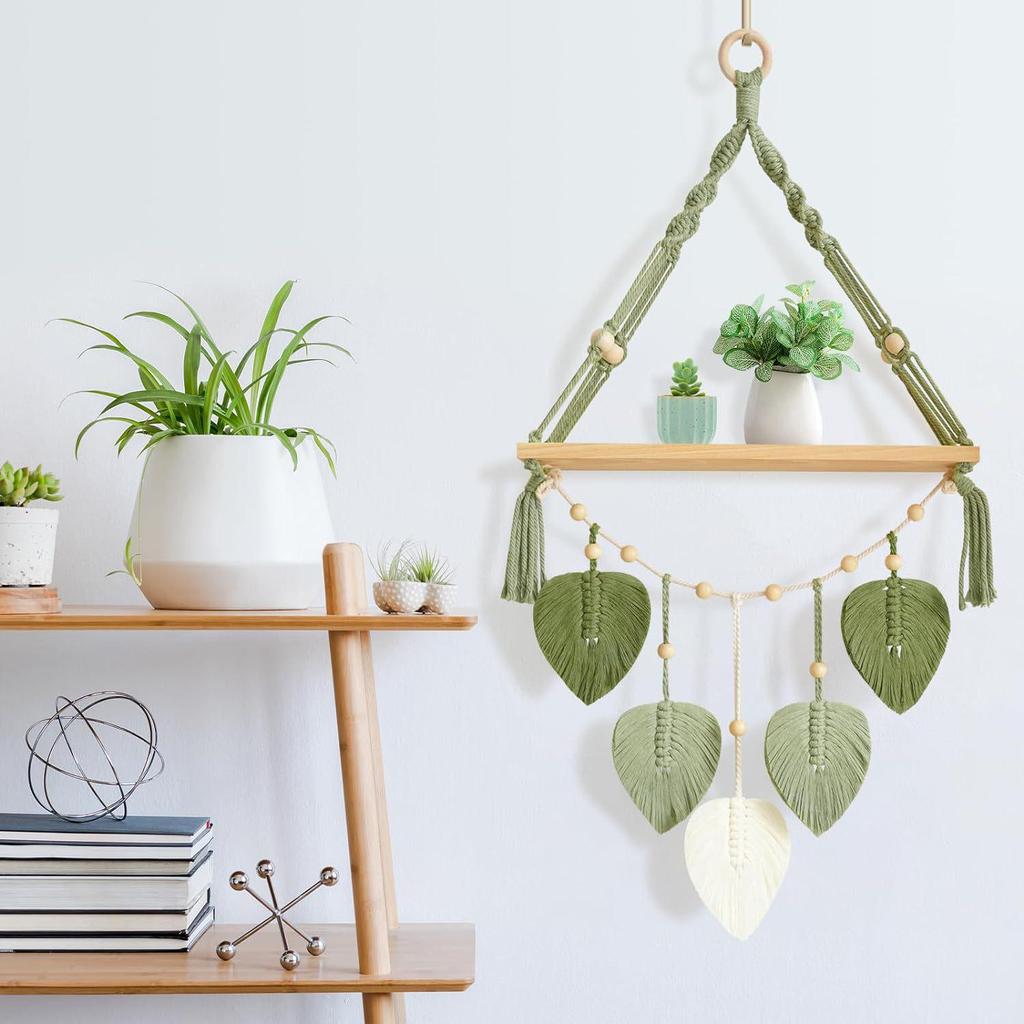 Nordic Style Handwoven Wall Hanging Leaf Tapestry Shelf Decoration