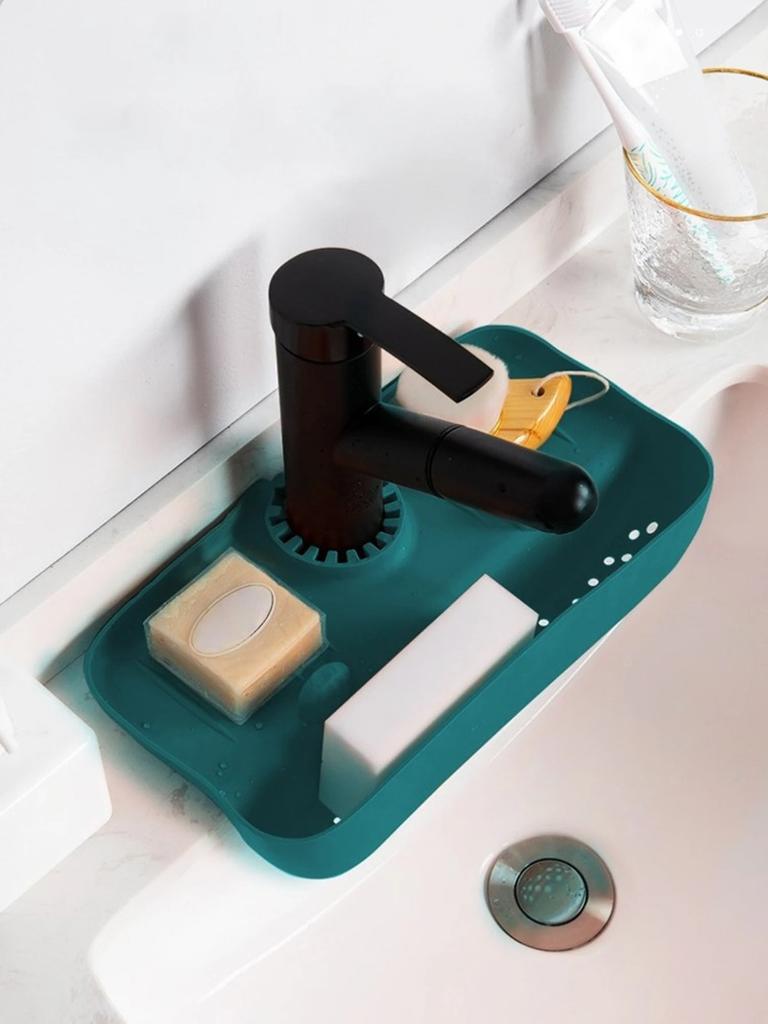 Drain Rack Household Silicone Sink Faucet Splashproof Water Collection Pad Sponge Steel Wool Gadget Storage Box