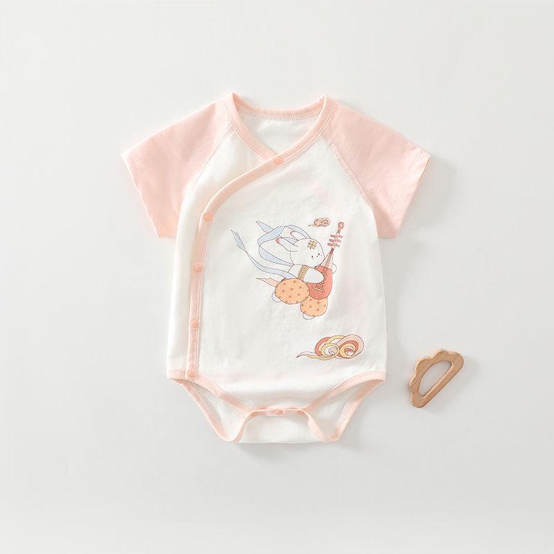 Newborn Baby Cotton Short Sleeve Romper - Triangle Crawling Suit, Lightweight, Snap Crotch, Class A.