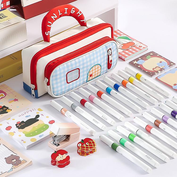 Large Capacity Pencil Case House Design High Appearance Pen Bag 3 Layers Portable Pencil Pouch School Supplies For Student Home