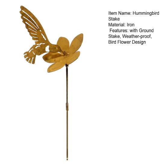 Rusty Hummingbird Flower Garden Stake Weather-proof Metal Outdoor Yard Lawn Patio Pathway Iron Floral Bird Stake Decoration Ornament