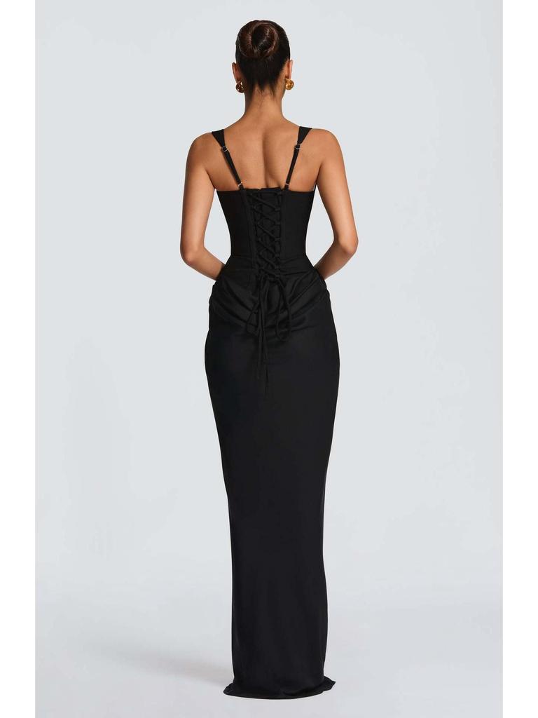 European Spring 2026 Square Neck Sleeveless Slim Fit Ruffle Dress