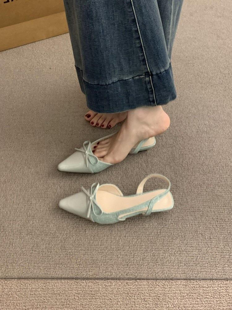 

Baotou sandals women s 2025 new spring and summer temperament evening fairy style bow wedge tip empty single shoes 39