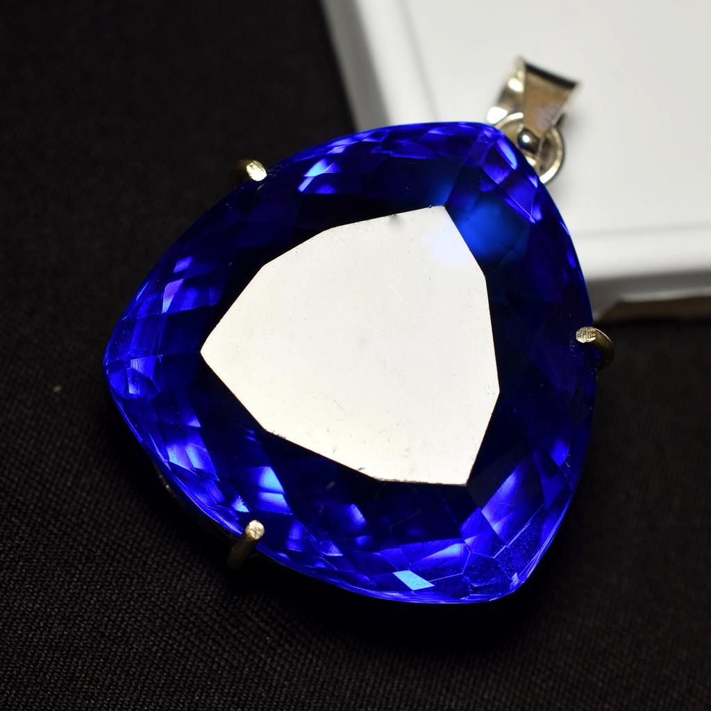 Lab-Created 139 Ct Trillion Topaz 925 Sterling Silver Pendant Gemstone CERTIFIED VA-754