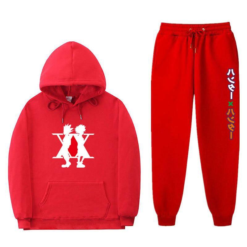 Mens Winter Warm Hooded Sweatshirt Pants Set Anime Inspired Casual Tracksuit Cotton Blend Thick Fleece Lined