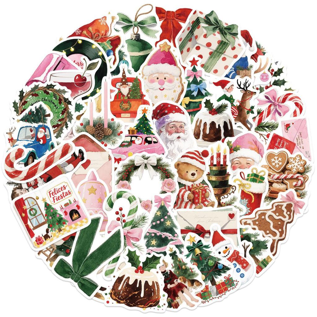 50 Cartoon Christmas Aesthetic Sticker Sheets for Decoration - Waterproof & Ideal for Guitars, Notebooks, Luggage, DIY Projects
