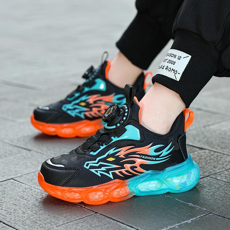 New waterproof leather children's sports shoes medium and old children's rotating button running shoes fashion trend dad shoes