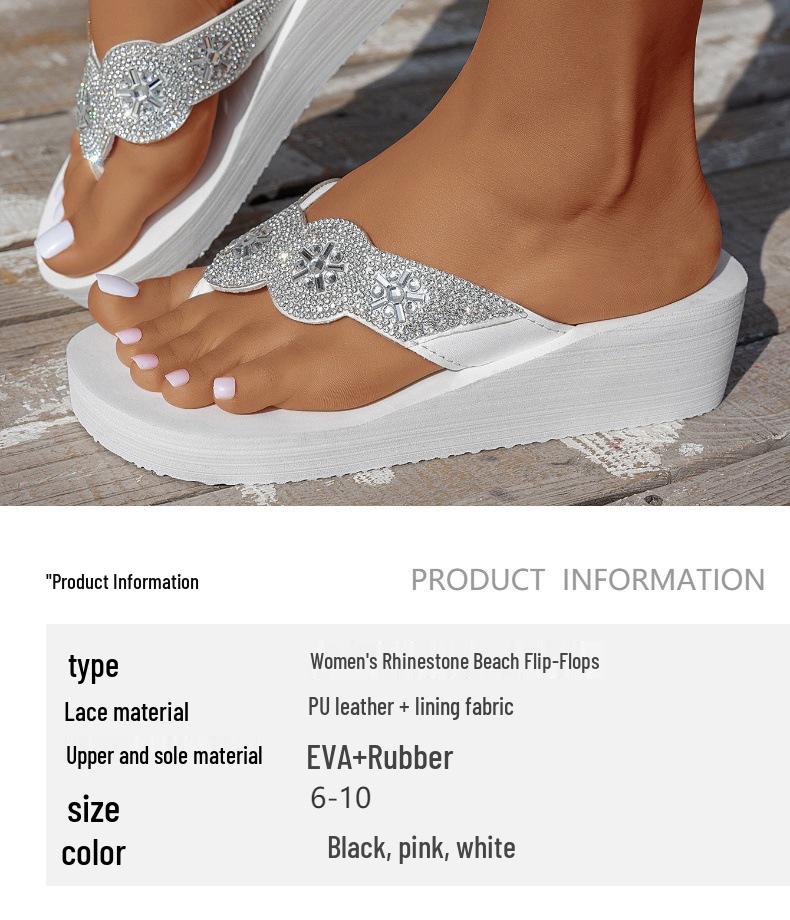 Tongs Compensées Strass Grande Taille: Sandales de Plage d'Été à Semelle Épaisse pour Femmes