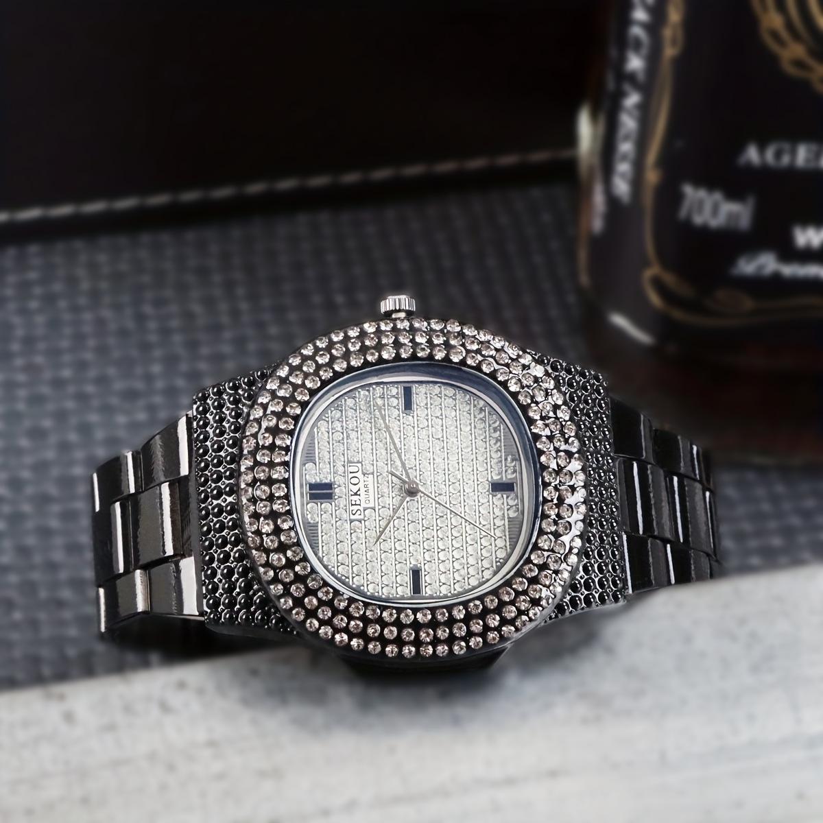 Trendy Diamond-Inlaid Stainless Steel Wristwatch for Men & Women