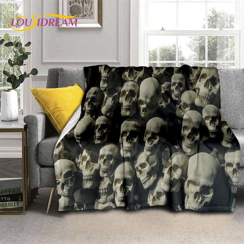 3D Horror Gotycka Czaszka Szkielet Miękkie Flanelowe Kocyki, Koc do Rzucania Wygodny Koc na Piknik Łóżka Kanapę Domową Sypialnię Prezenty