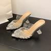 Fashion Pointed Toe Transparent High Heels Women's New Summer Fashion  Baotou Shallow Rhinestone Stiletto High Heel Sandals