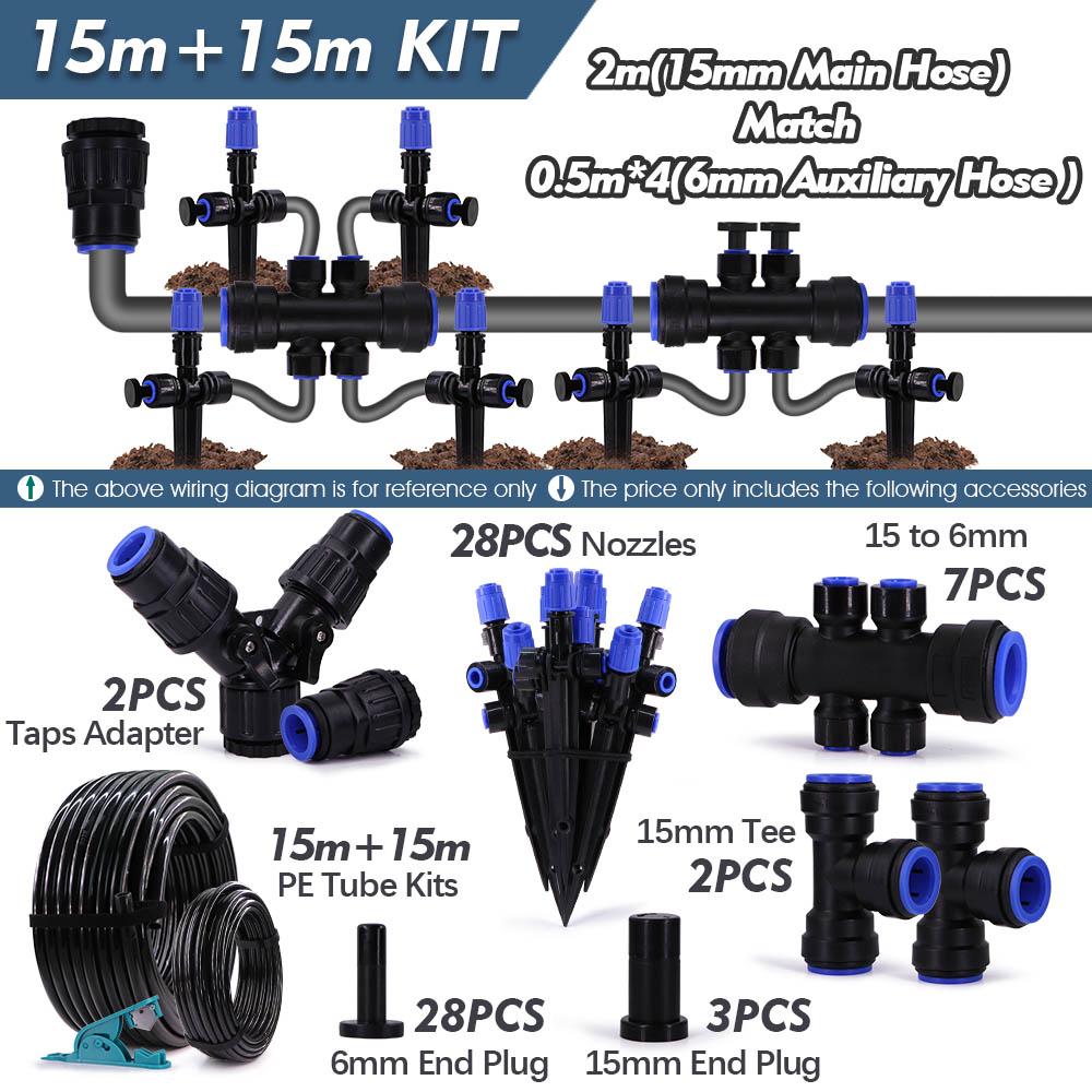 1/2" 360° Bubbler Irrigation Watering System Adjustable Sprinkler OD-15mm PE Hose Quick Connector for Garden Dripper Sprayer Kit