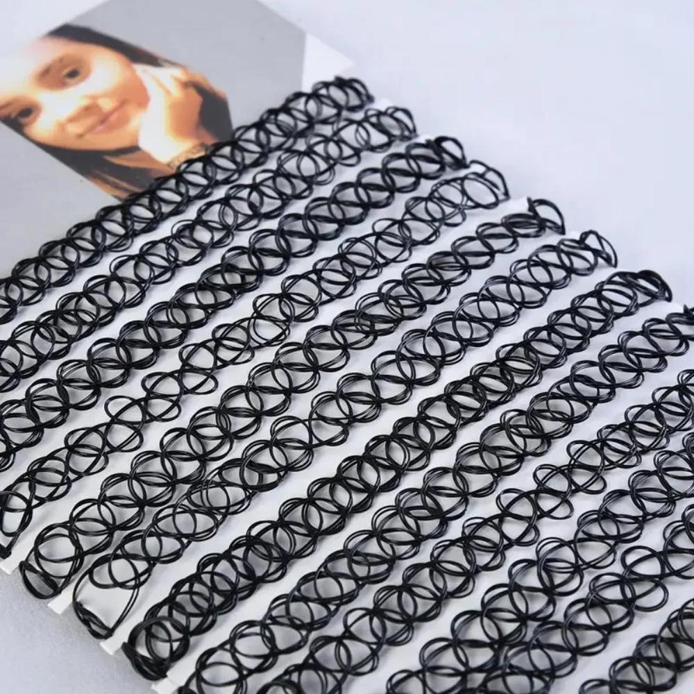 Vintage Elastischer Geflochtener Fischfaden Choker Gotischer Schwarzer Choker Modisches Halsband für Punk-Mädchen Damen Geschenk
