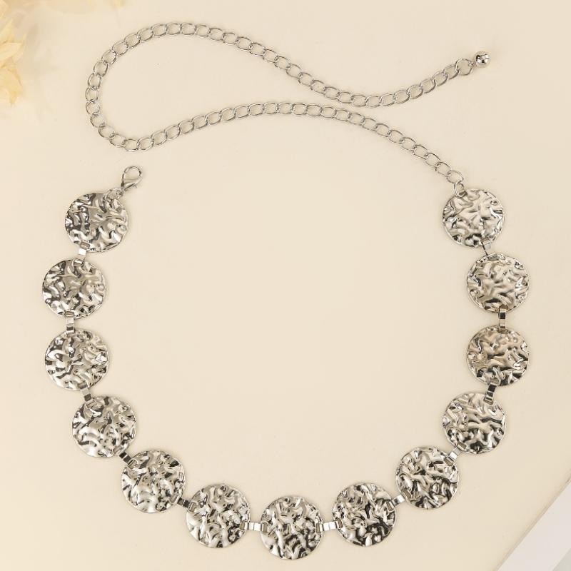 Metal Gold/Silver Chain Belt Geometry Round Wafer Adjustable Women Waist Chain Dress Shirt Decoration Accessories