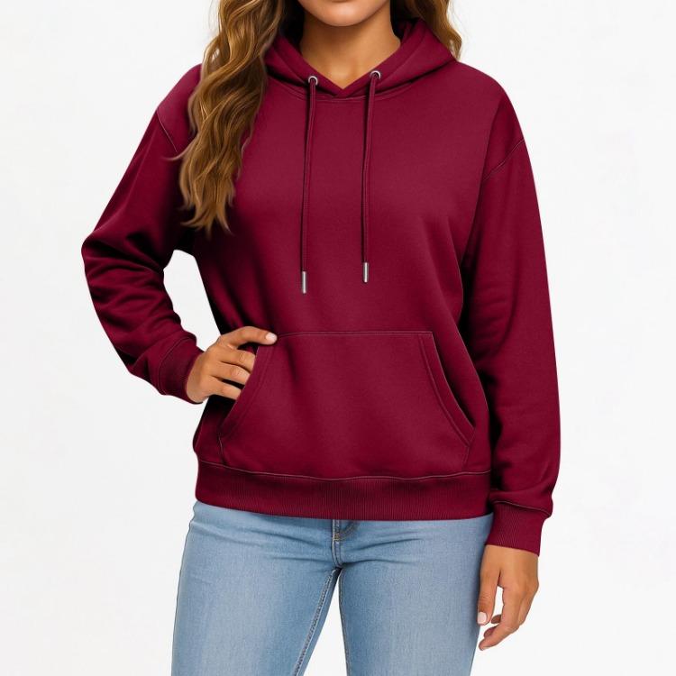 Casual Solid Color Hooded Sweatshirt with Pockets Long Sleeve Pullover Top for Women and Men Adult Fashion
