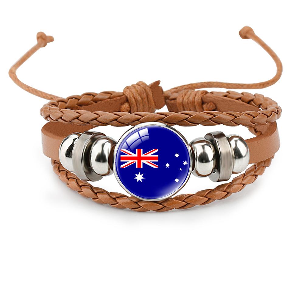 World Cup Leather Bracelet National Flag Soccer Match Souvenir  Adjustable Cowhide Woven Bracelet for Men Women,Sports  Fan Accessories