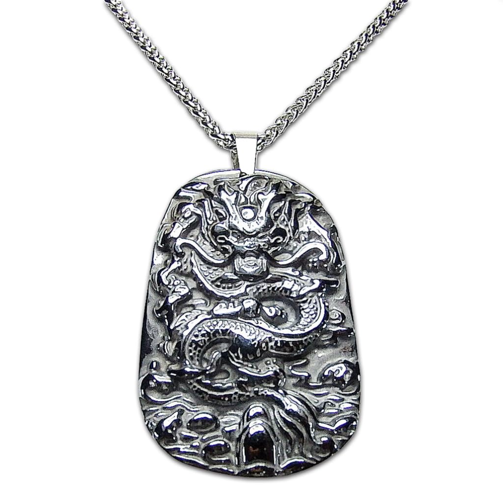 

[Stone Street] High-purity Terahertz Ore AAA - Feng Shui Rising Dragon Pendant Stainless Steel Necklace