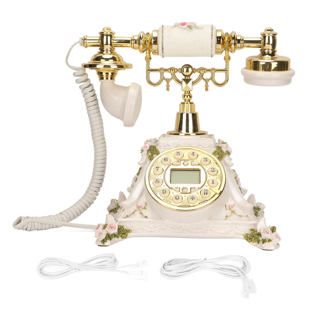 Vintage Telephone Button Dialing Hands Free Old Fashioned Landline with LCD Display for Home Cafe