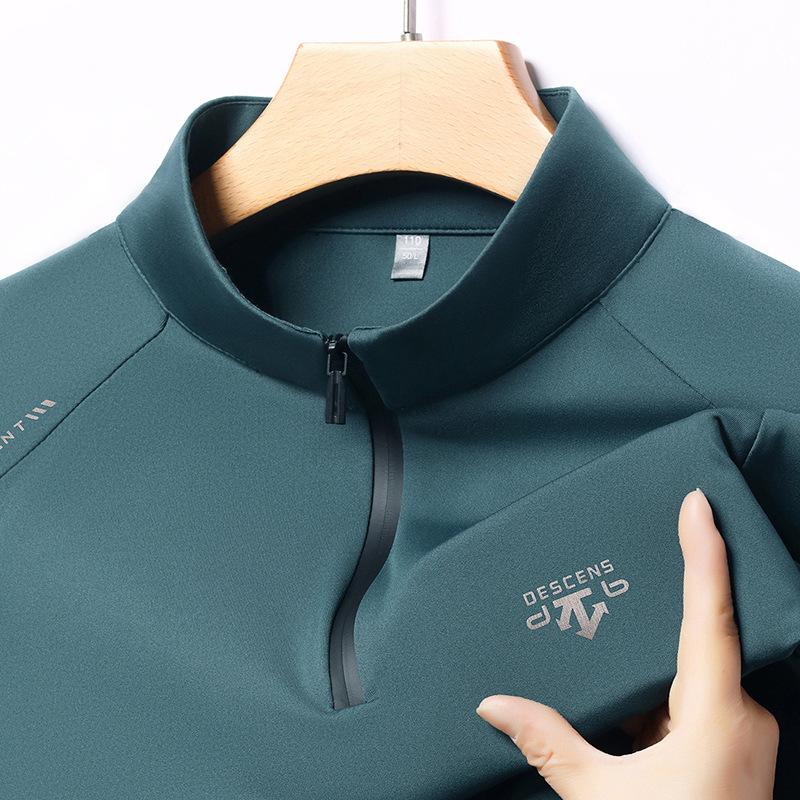 Premium Reißverschluss Stehkragen Herren Langarm T-Shirt Bedrucktes Lässiges Sport-Poloshirt Und Badezimmerkleidung