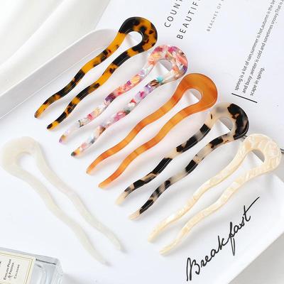 Trendy European & American Acetate U-Shaped Wave Hairpin for Buns