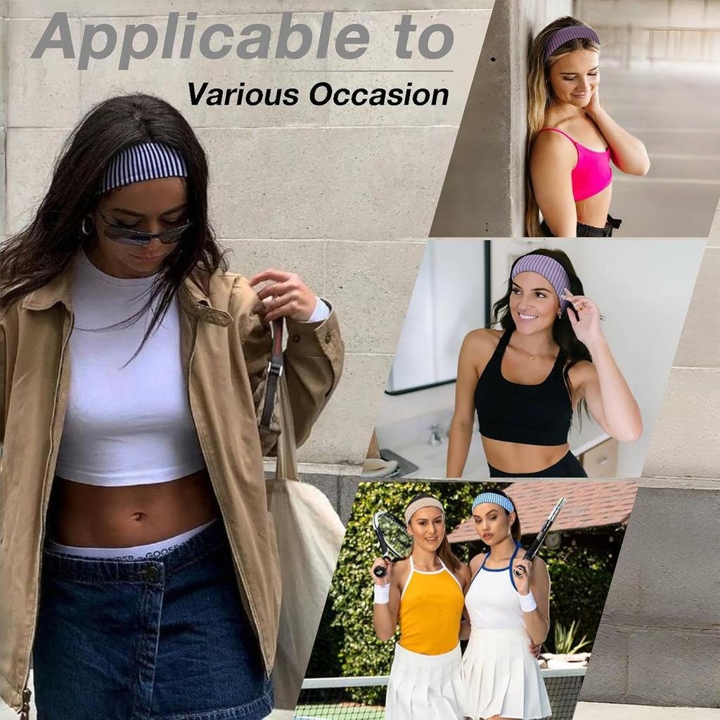 Fashion Women's Wide Headband Striped Print Hair Band  Elastic  Fitness Yoga Running Sweat-Wicking Wear Accessory
