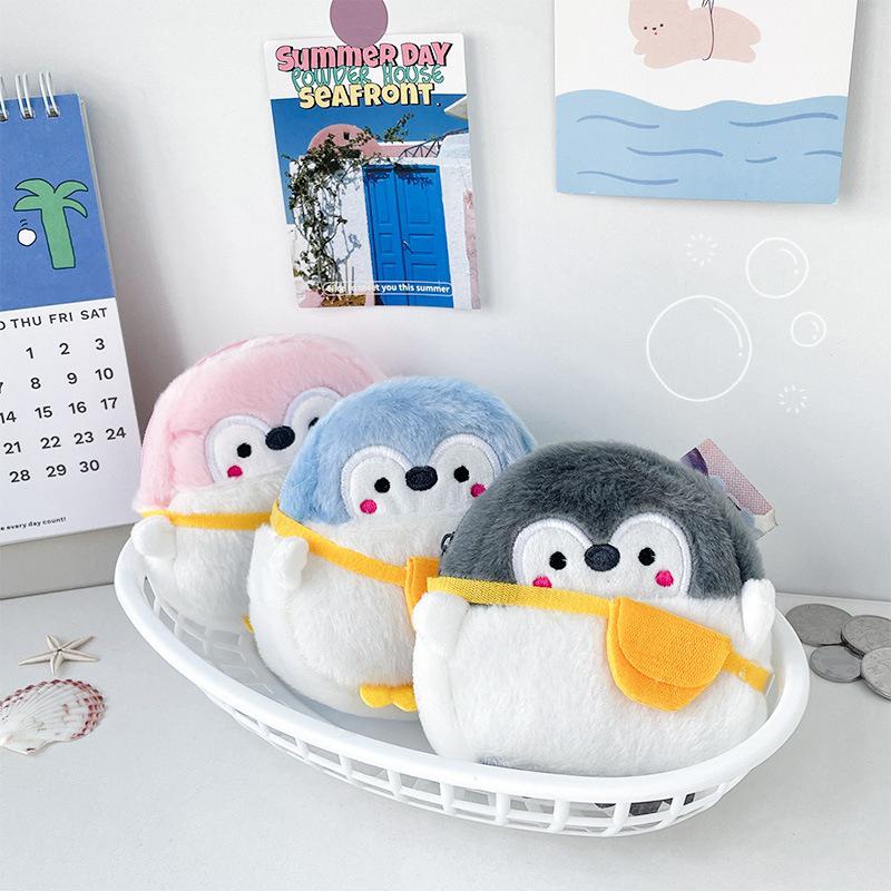 Penguin Plushie Yellow Crossbody Bag with Heart Design - Cute Coin Purse & Data Cable Storage