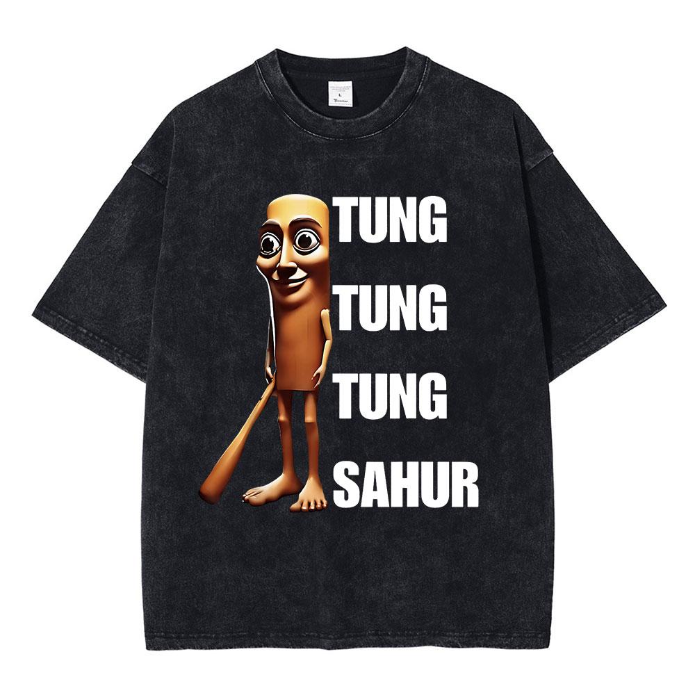 Italian Brainrot Tralalero Tralala Tung Tung Tung Sahur Bombardiro Crocodilo Funny Meme T-shirt Men Women Vintage Washed T shirt