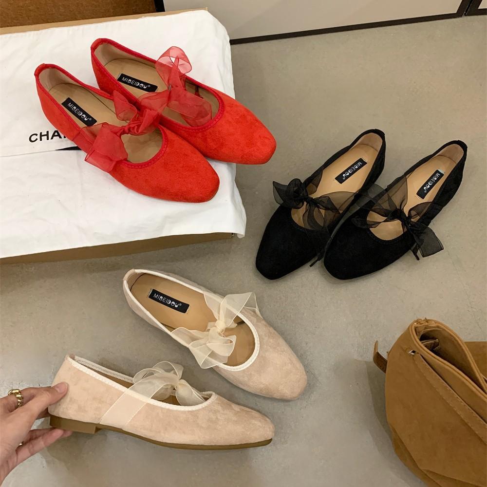 

2025 new round head bow ribbon flat bottom ballet beanie pregnant women commuting work women s single shoes 40 абрикосовый