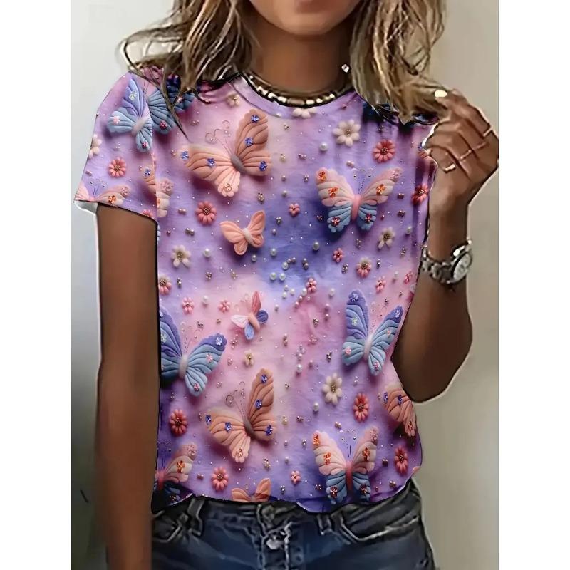 

Floral Butterfly 3D Print T-Shirts Women s Casual Short Sleeve Round Neck T Shirt Street Harajuku Tees Tops Female Clothing L