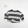 Vintage Striped Kids Long Sleeve T Shirt Unisex Children Korean Casual Top