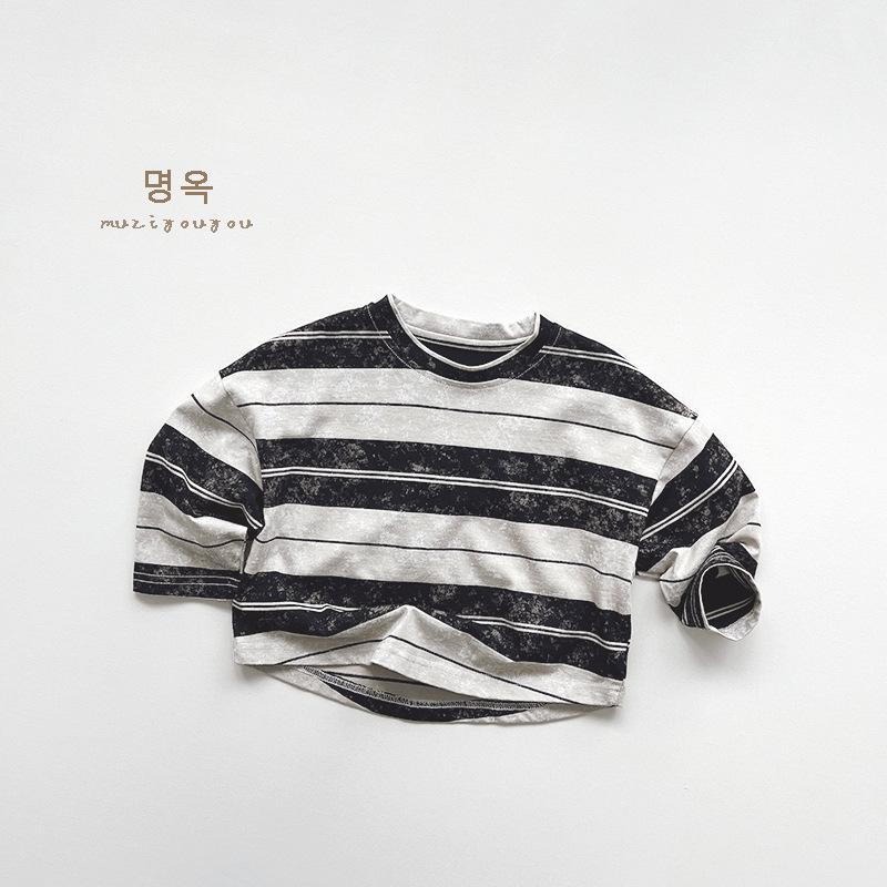 Vintage Striped Kids Long Sleeve T Shirt Unisex Children Korean Casual Top