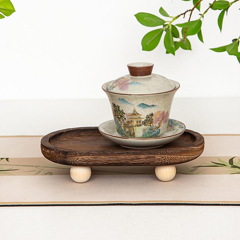 Decorative Wooden Tray Wooden Riser Tray Multi-Functional Round Oval Decorative Tray Pedestal Stand Bathroom Jewelry Counter