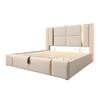 Platform Bed 90/140/160x200CM Double with USB Type-C Charging Station APP Control LED Slatted Frame Wooden Storage Space Modern Beige Linen