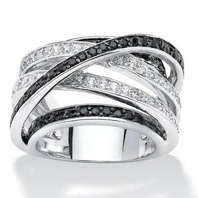 Bague de luxe Punk en Zircon noir pour femmes, bague de mariage couleur argent, breloque tendance, strass blanc, bague de fiançailles