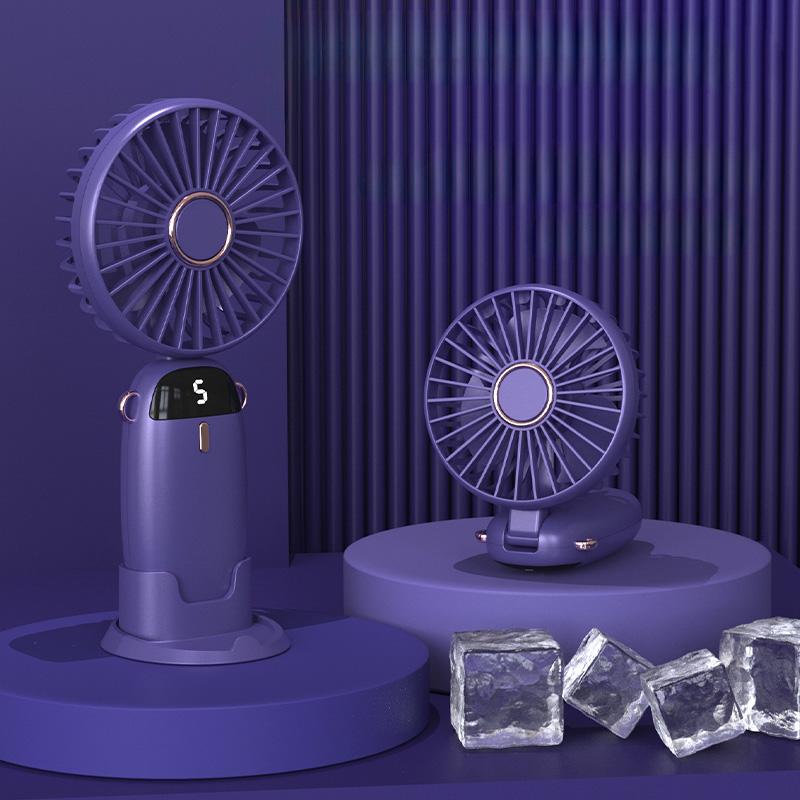 2025 Handheld Small Fan Portable Foldable Silent LED Display Students USB Rechargeable Outdoor Hand Holding Fan Camping Supplies