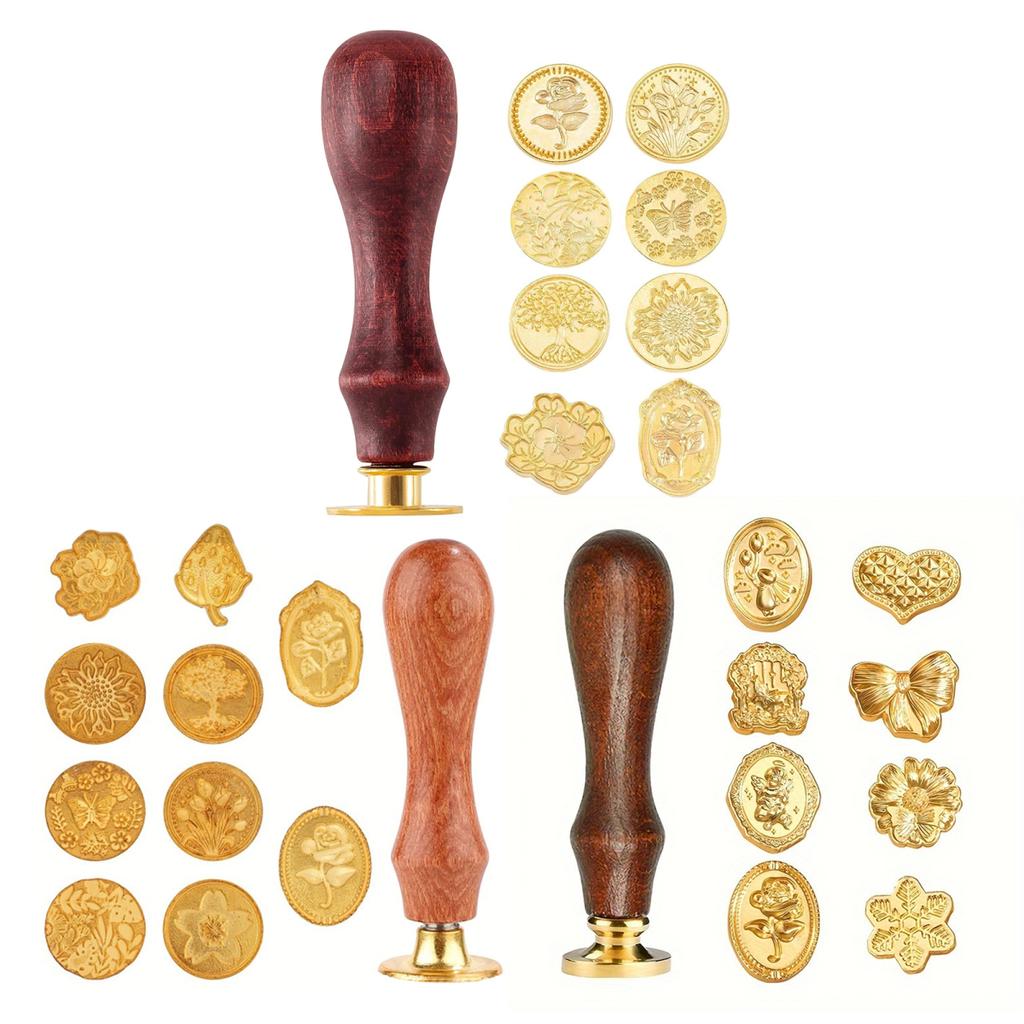Yousheng Wax Seal Stamp Set Sealing Wax Stamp Heads with Wooden Handle Multiple Patterns Wax Seal Stamp Set for Letter Greeting Cards Gifts Decoration