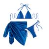 Women Two Piece Bikini Set with Adjustable Tie Straps Triangle Top and High Cut Bottom with Wrap Sarong Beachwear Swimwear Three Piece Set