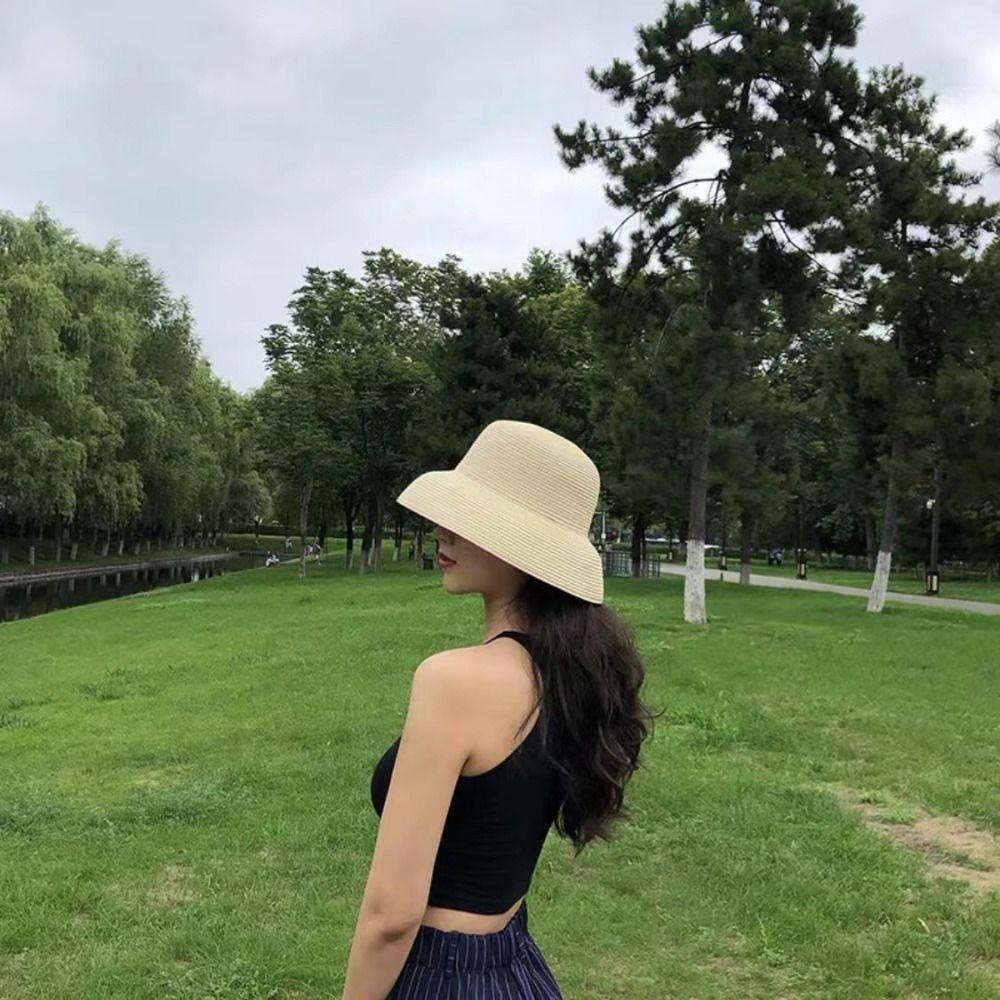 Boho Straw Hat Dome UV Protection Cap Casual Weave Hat  Travel
