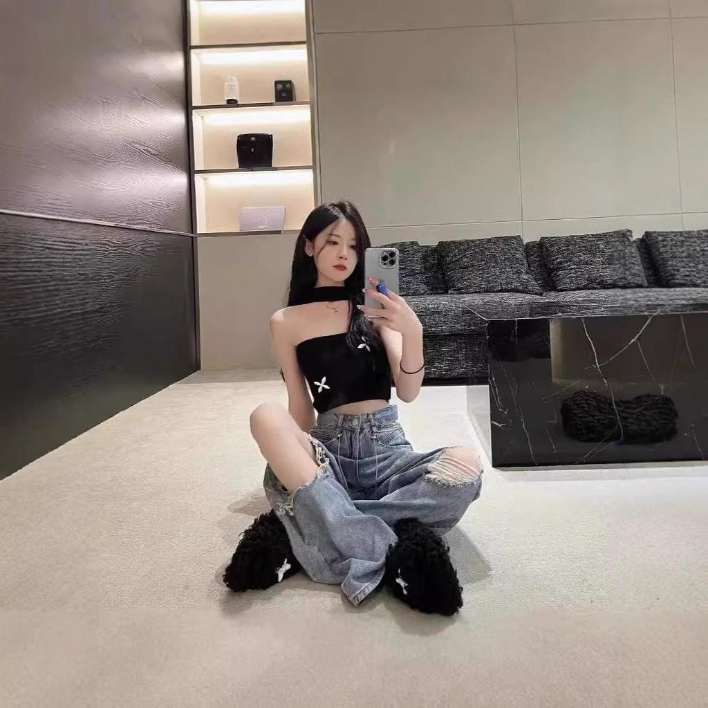 Women's High Waist Washable Ripped Jeans - Slimming, Loose Fit, Floor-Length Wide-Leg Pants